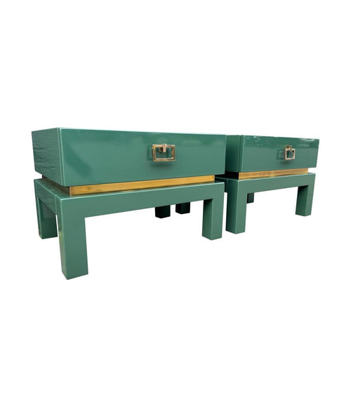 Mid century side tables green lacquered by Guy Lefevre for Maison Jansen 1970s - Mid century furniture London