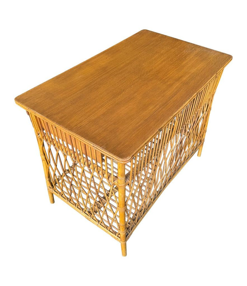 Mid Century woven bamboo desk Italian by Bonacina with two drawers - Mid Century Furniture