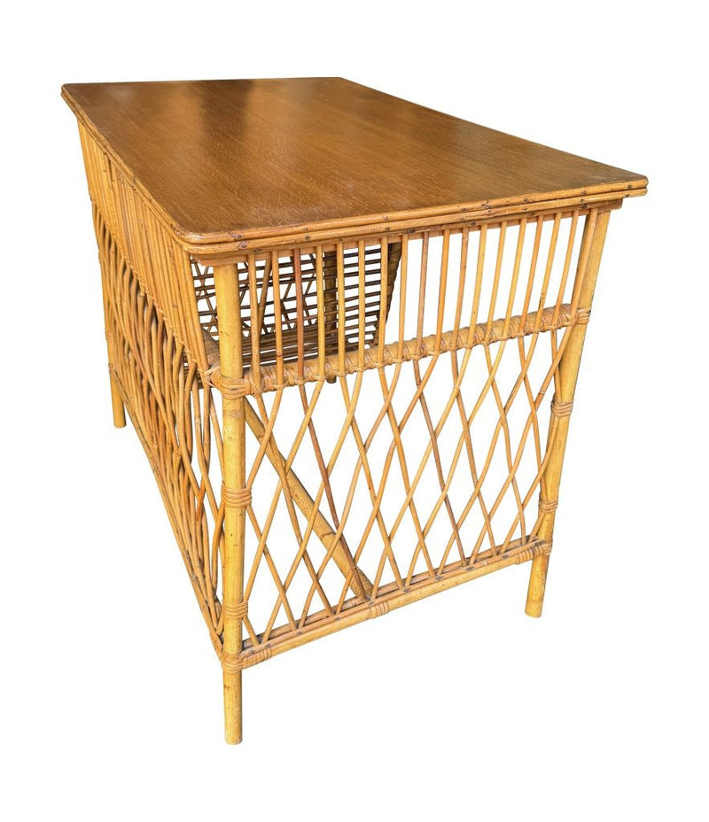 Mid Century woven bamboo desk Italian by Bonacina with two drawers - Mid Century Furniture