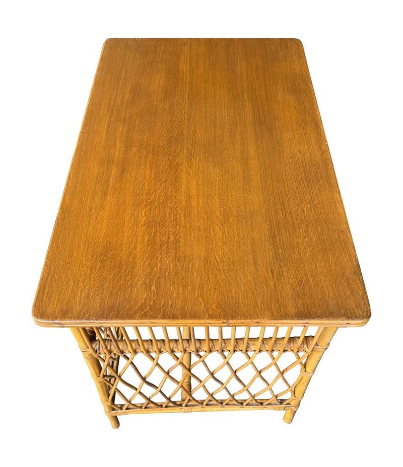 Mid Century woven bamboo desk Italian by Bonacina with two drawers - Mid Century Furniture