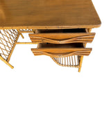 Mid Century woven bamboo desk Italian by Bonacina with two drawers - Mid Century Furniture