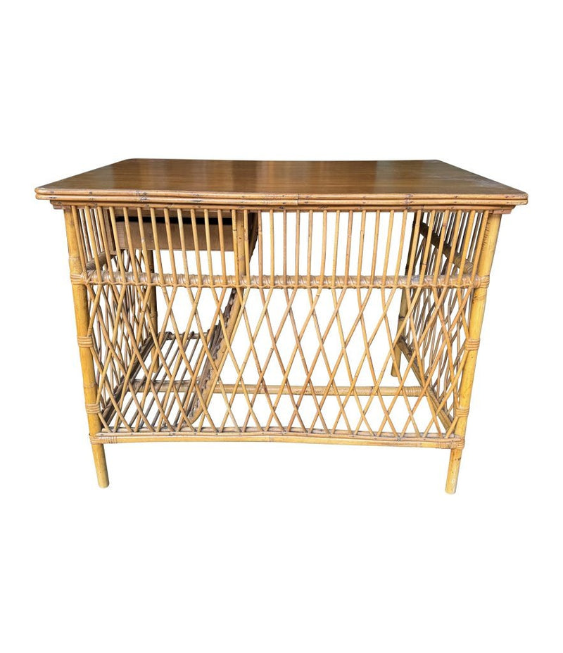 Mid Century woven bamboo desk Italian by Bonacina with two drawers - Mid Century Furniture