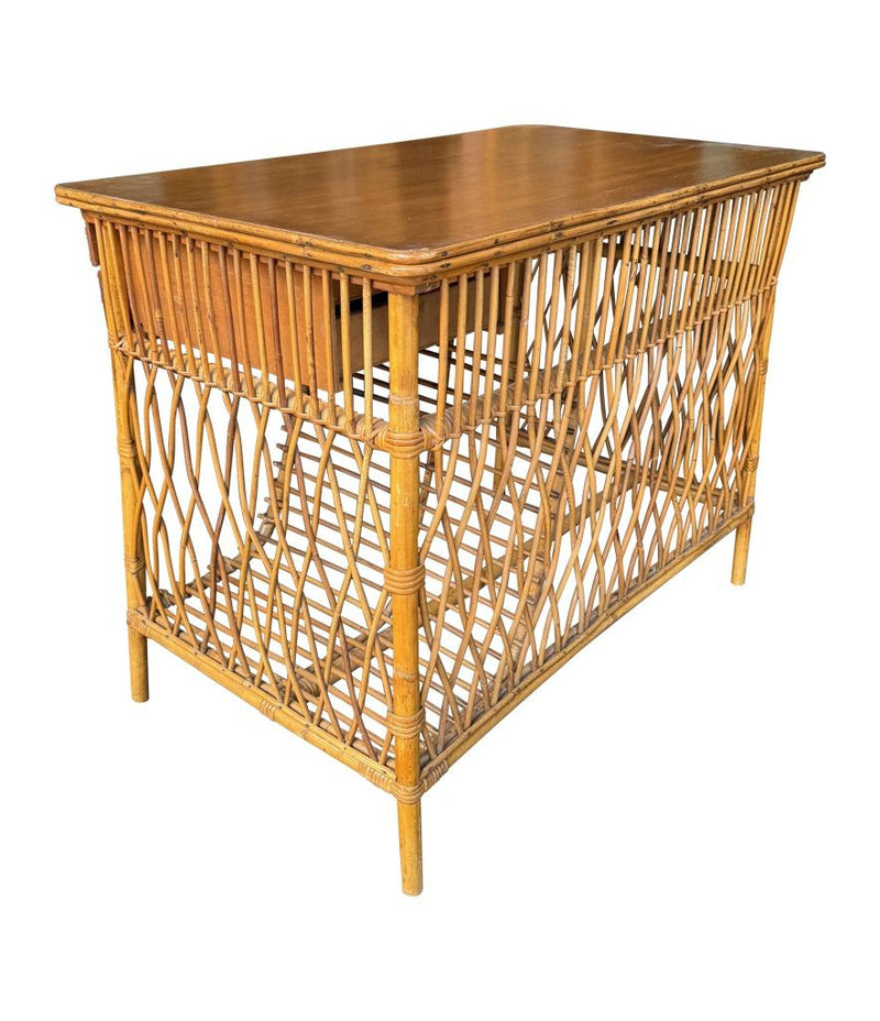 Mid Century woven bamboo desk Italian by Bonacina with two drawers - Mid Century Furniture