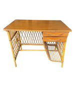 Mid Century woven bamboo desk Italian by Bonacina with two drawers - Mid Century Furniture