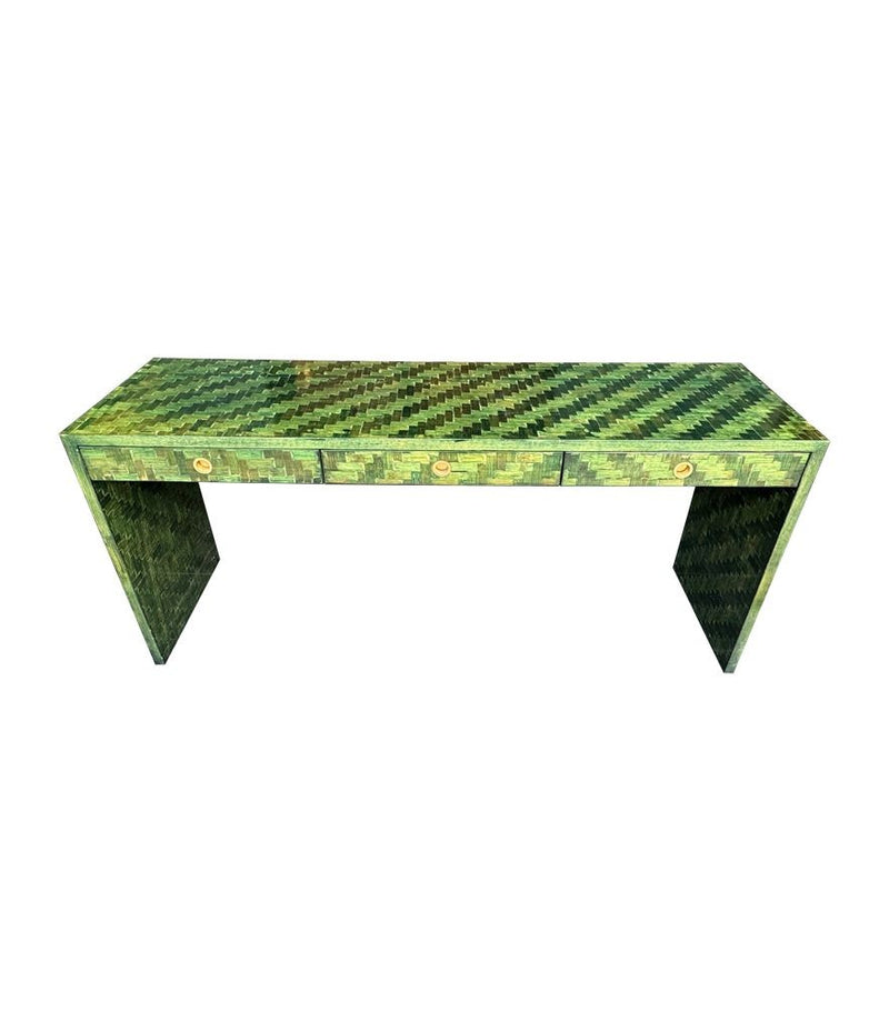 Mid Century console table woven green rattan by Vivai Del Sud
