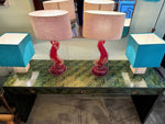 Mid Century console table woven green rattan by Vivai Del Sud