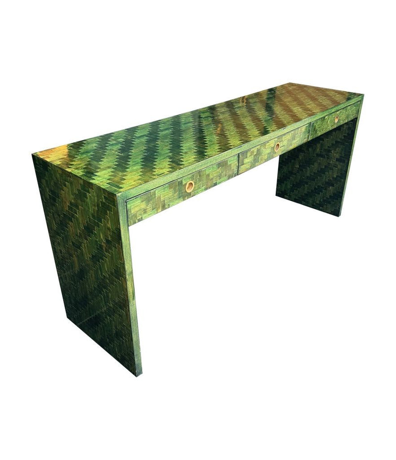 Mid Century console table woven green rattan by Vivai Del Sud