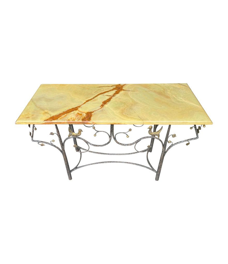Mid Century console table wrought iron with solid marble top - Mid Century Furniture