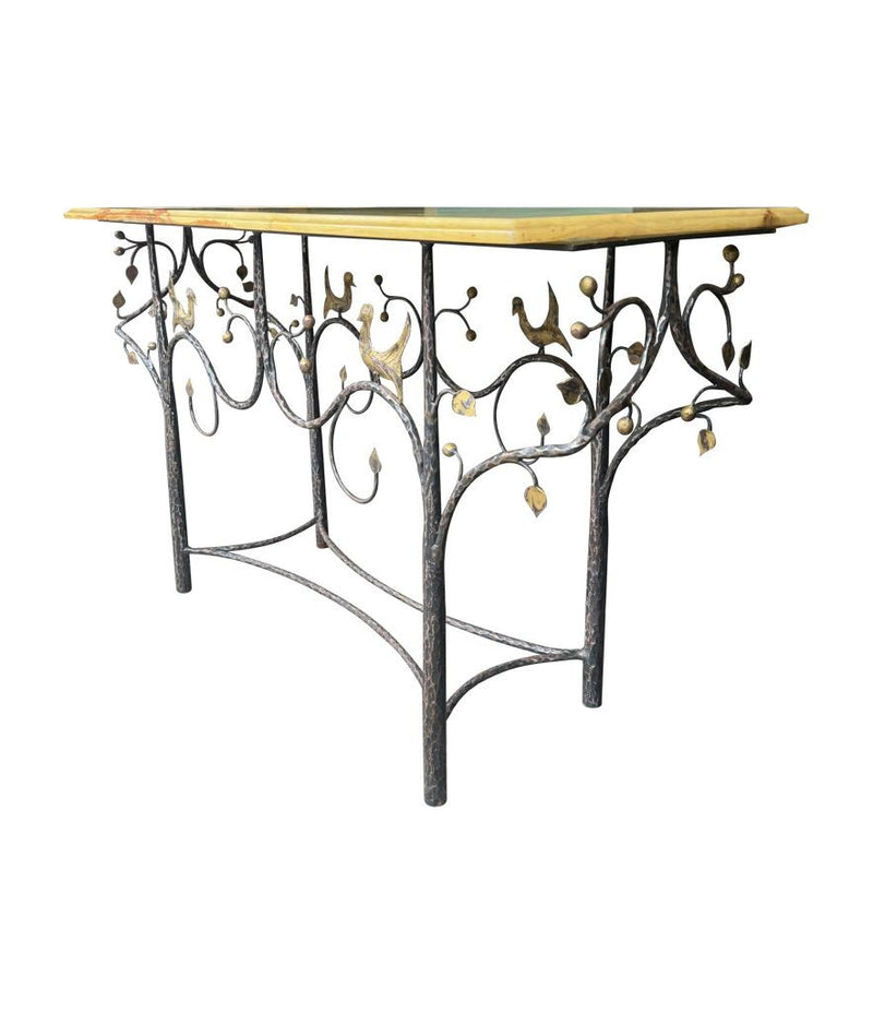 Mid Century console table wrought iron with solid marble top - Mid Century Furniture