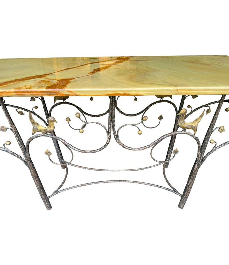 Mid Century console table wrought iron with solid marble top - Mid Century Furniture