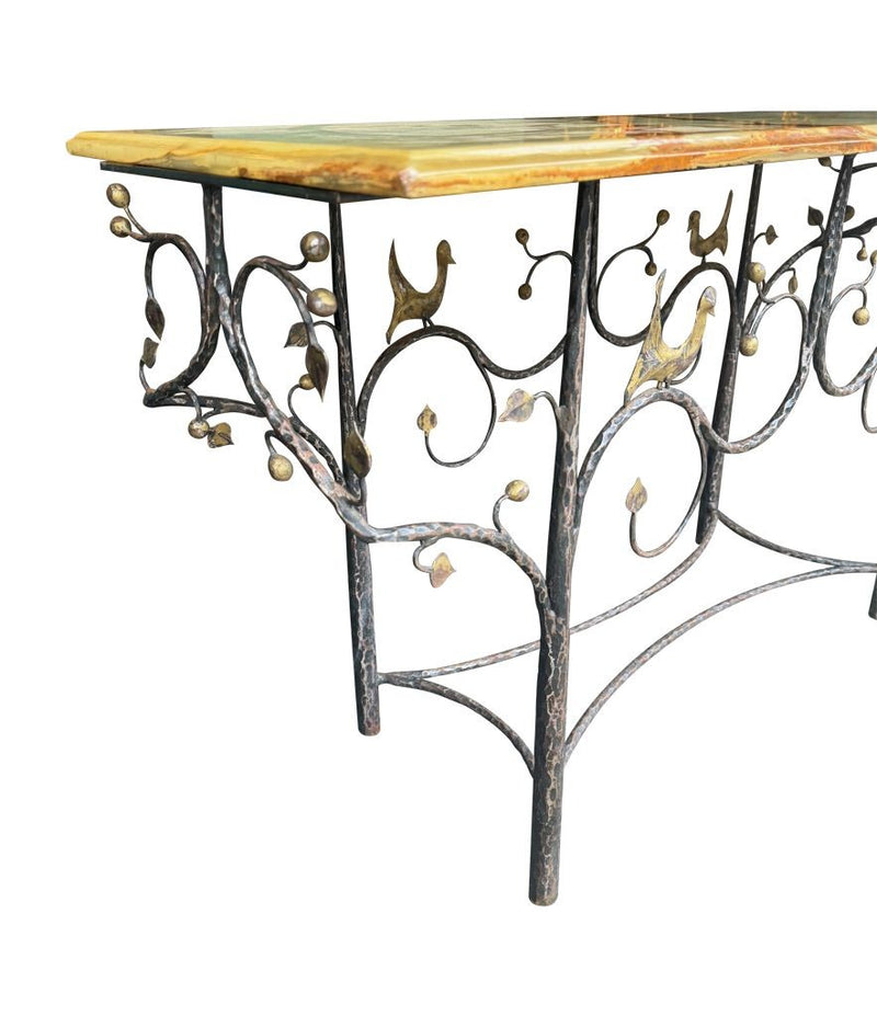 Mid Century console table wrought iron with solid marble top - Mid Century Furniture