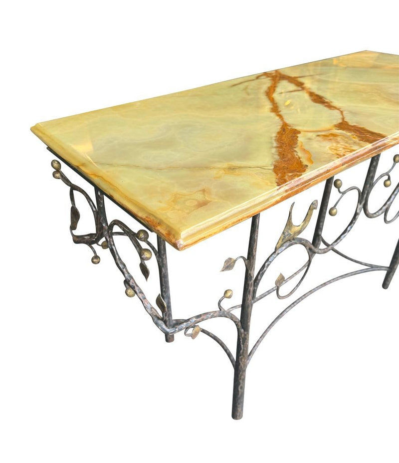 Mid Century console table wrought iron with solid marble top - Mid Century Furniture