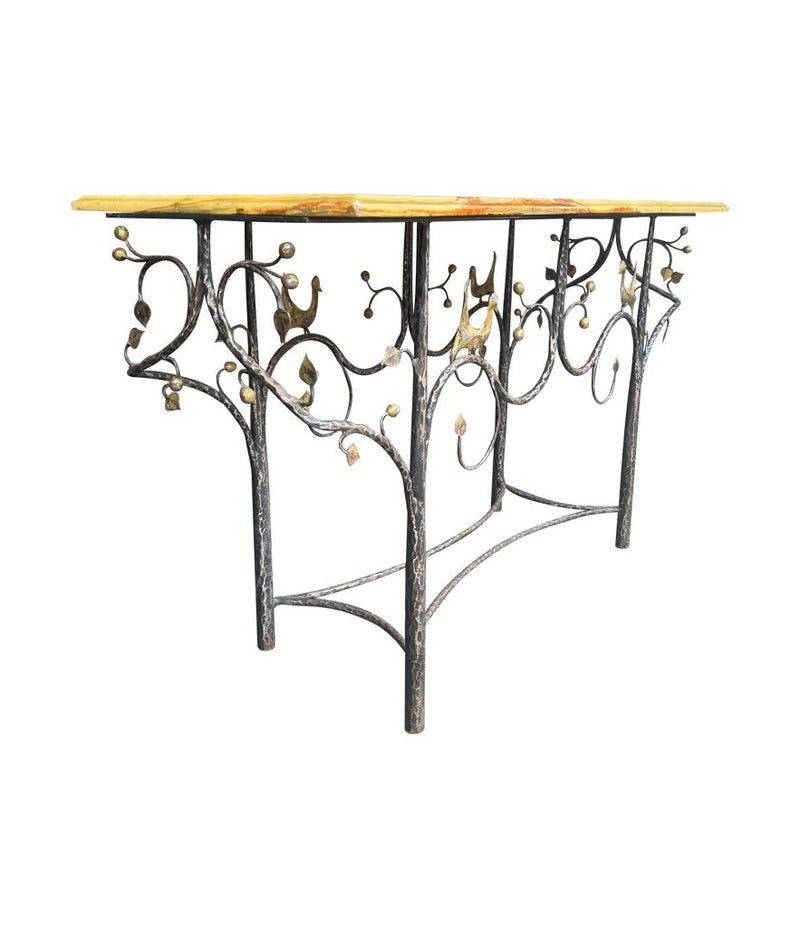 Mid Century console table wrought iron with solid marble top - Mid Century Furniture
