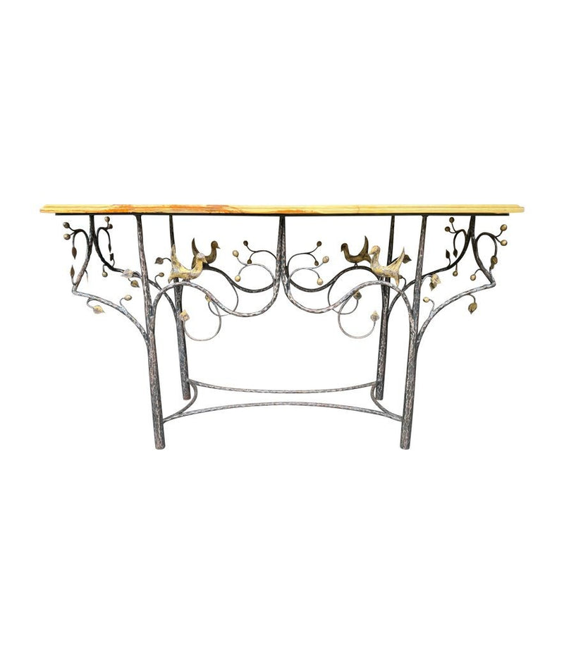 Mid Century console table wrought iron with solid marble top - Mid Century Furniture