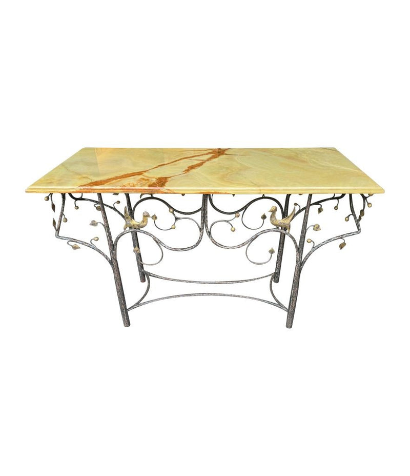Mid Century console table wrought iron with solid marble top - Mid Century Furniture