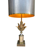 An orignal 1960s Maison Charles "Lotus" lamp in nickel, bronze and brass finish with orignal spun metal shade