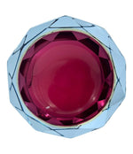 A large heavy 1960s faceted Sommerso Murano glass bowl by Seguso in blue, purple and yellow