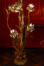 A wonderful 1960s Italian gilt metal flower lamp with seven lights in the flowers