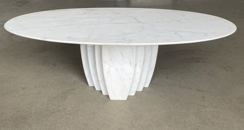 An Italian Mid Century Coffee Table oval Carrara marble in the style of Angelo Mangiarotti - Mid Century Furniture