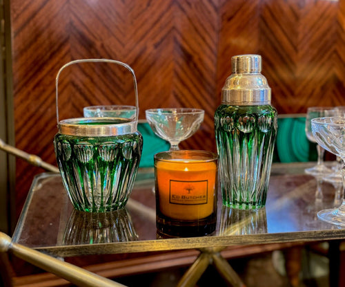 A wonderful Wilhelm Wolff 1940s crystal and silver plated cocktail shaker and ice bucket