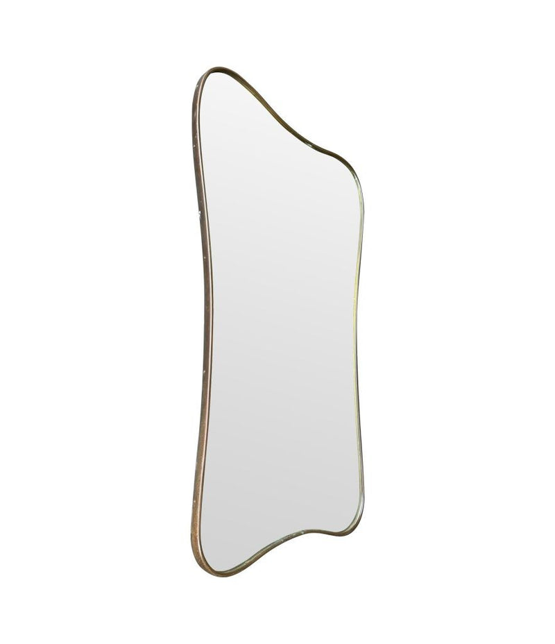 A lovely shaped, orignal Italian 1950s curvaceous brass framed mirror with orignal plate