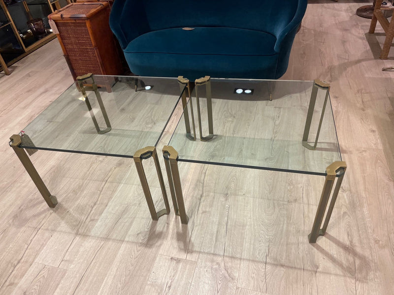 Pair of 1970s Peter Ghyczy Brass and Glass Side Tables