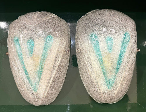 A pair of 1970s Italian Murano glass wall sconces with teal green centre detail