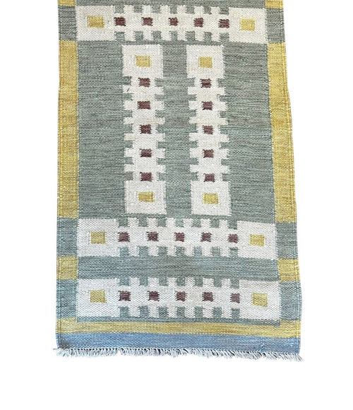 A Babro Nilsson inspired Scandinavian style handwoven flat weave wool rug runner