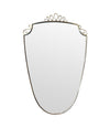 An orignal pair of 1950s Gio Ponti style Italian portrait brass framed mirror with brass top scroll detailing