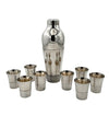 A 1930s Silver plated Art deco cocktail set with silver plated cocktail shaker and eight silver plated shot glasses