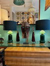 A pair of large large dark and light green Murano opaline lamps by Cenedese
