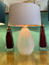 A French 1930s Cristallerie Lorraine Alsace pressed glass opaline lamp with leaf desgin