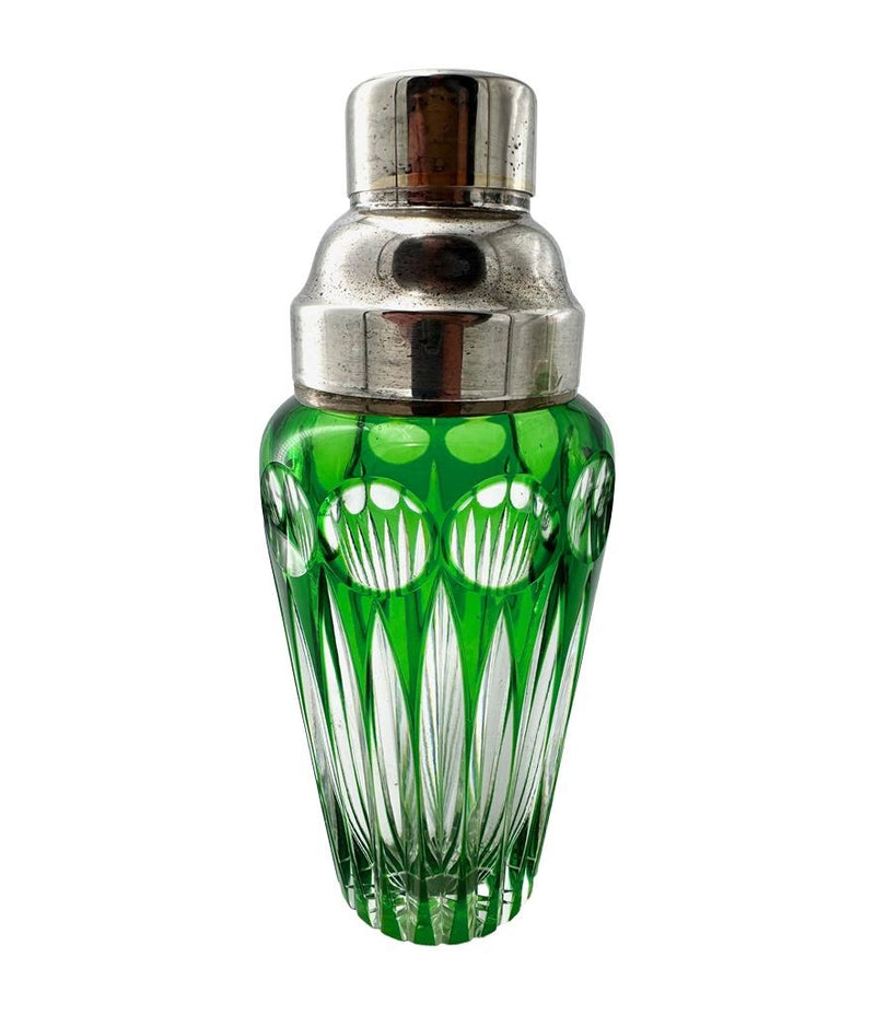 A wonderful Wilhelm Wolff 1940s crystal and silver plated cocktail shaker and ice bucket