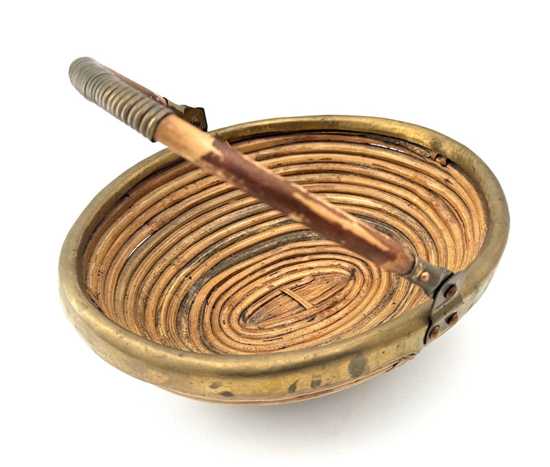 An Italian 1970s woven bamboo and brass bowl in the style of Gabriella Crespi