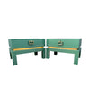 A rare pair of 1970s green lacquered side tables by Guy lefevre for Maison Jansen