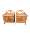 A pair of Italian 1970s Vivai Del Sud style tortoiseshell bamboo bedside tables with two doors
