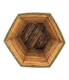 An Italian 1970s woven pencil reed hexagonal bamboo planter with brass top