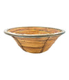 A large Italian 1970s woven bamboo bowl with brass rim