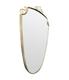 An orignal pair of 1950s Gio Ponti style Italian portrait brass framed mirror with brass top scroll detailing