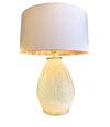 A French 1930s Cristallerie Lorraine Alsace pressed glass opaline lamp with leaf desgin