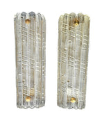 A large quality pair of 1950s Orrefors glass and brass wall sconces by Carl Fagerlund