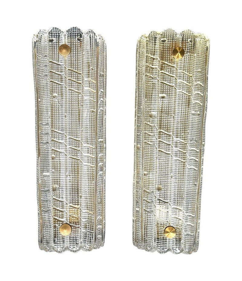 A large quality pair of 1950s Orrefors glass and brass wall sconces by Carl Fagerlund