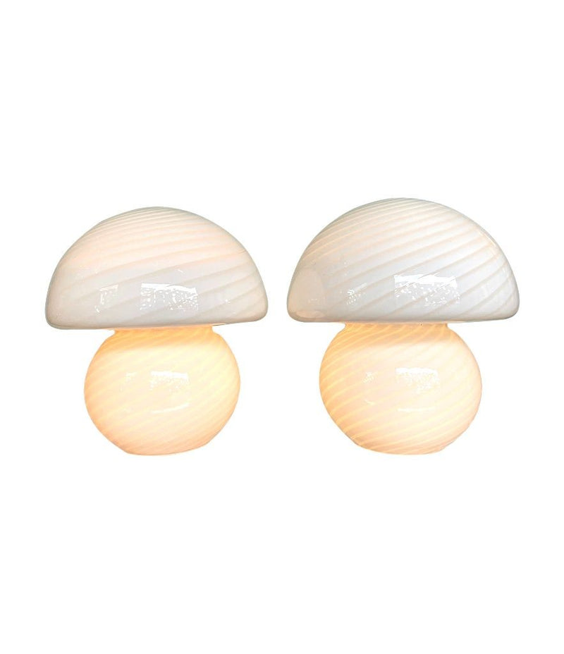 Mid Century mushroom lamps by Venini in white swirl Murano glass - Mid Century Lighting