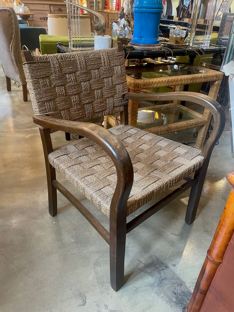 A pair of 1940s French Bauhaus bent wood chairs in the style of Erich Dieckmann with orignal woven rope seats