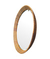 A circular 1950s Italian woven rattan mirror by Cantu, Roma with brass detail
