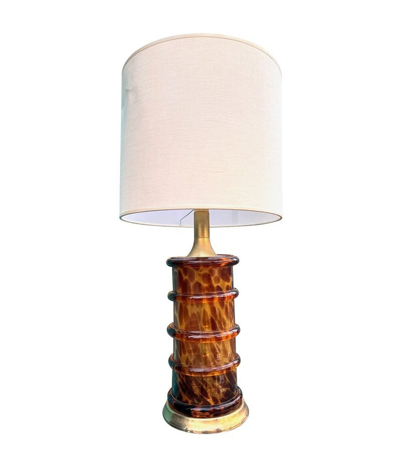 A wonderful large Italian 1970s faux tortoiseshell Murano glass and brass lamp