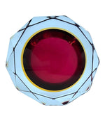 A large heavy 1960s faceted Sommerso Murano glass bowl by Seguso in blue, purple and yellow