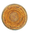 A large Italian 1970s woven bamboo bowl with brass rim