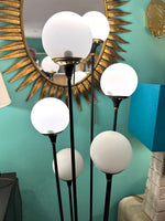 An orignal 1950s Stilnovo "Arberello" black lacquer and brass six light floor lamp