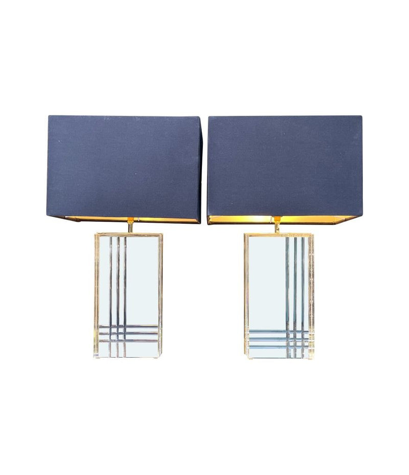 A pair of 1970s Italian gilt metal and lucite lamps